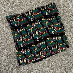 VTG 90's Playing Pool Graphic Scarf 100% Silk Hand Sewn Colorful Retro Party